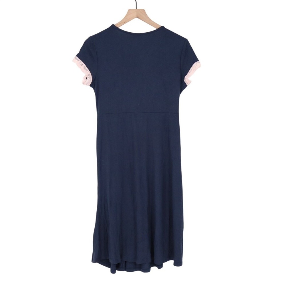 Kimi+Kai Nightgown Dress Womens M Navy Stretch Pleated Lace Trim Short Sleeve - Picture 7 of 8